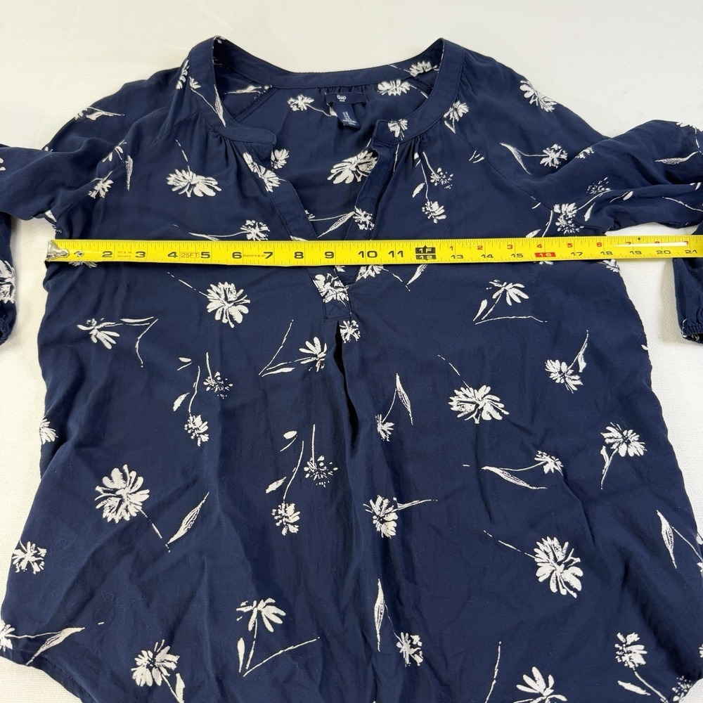 GAP Blue Size S Blouse 3/4 Sleeve Relaxed Top Floral Boho Cottage Summer Flowy - Picture 8 of 12